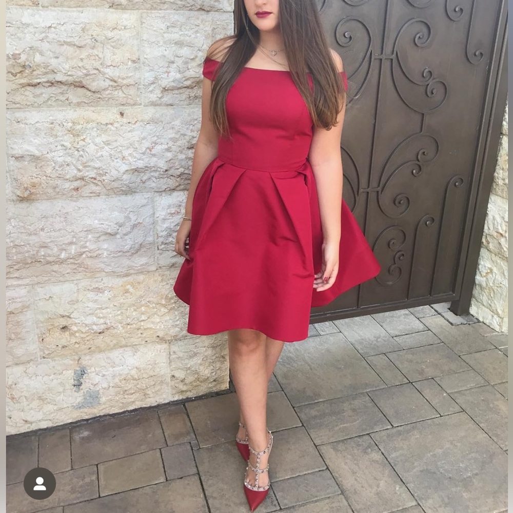 Christian Siriano red off the shoulder dress